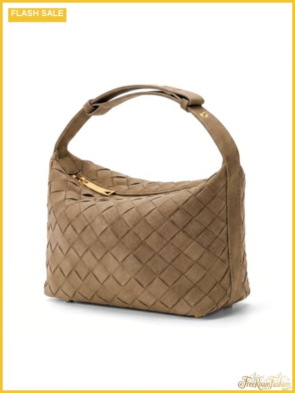 Faux Suede Hand-Woven Hobo Shoulder Bag with Adjustable Strap